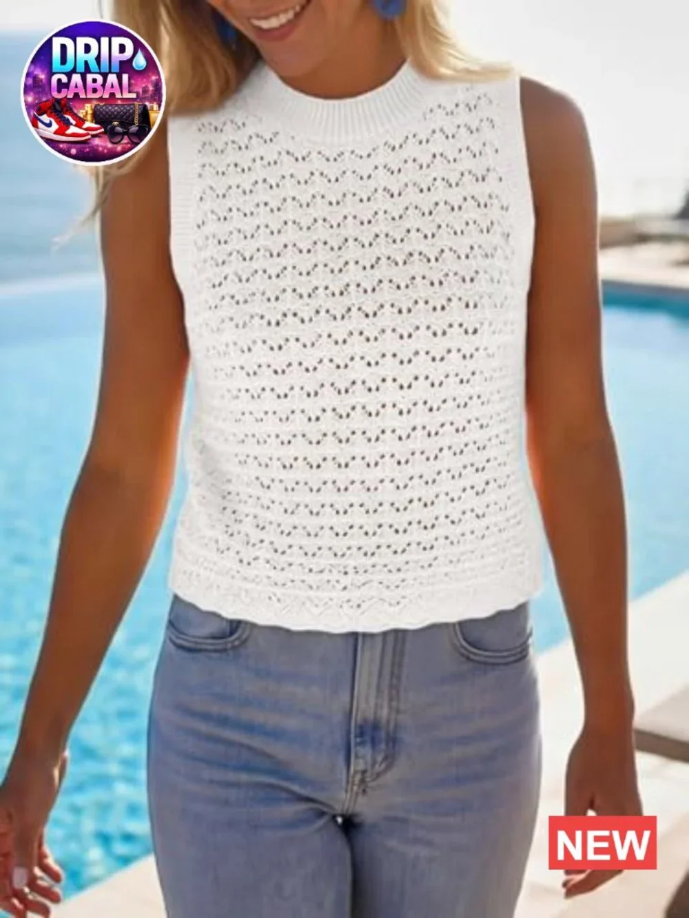 Women Sleeveless Crochet Knit Sweater Vest Summer Cover Up Tank Top